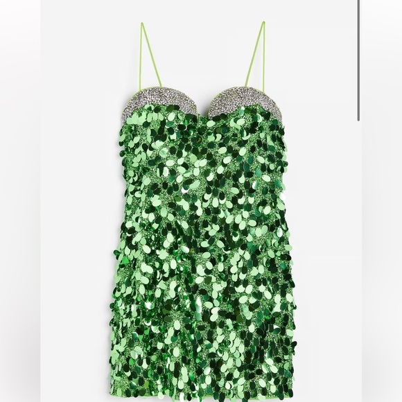 H&M Studio Green Sequined Embellished mini Dress Designer Re-enchantment - Picture 5 of 16